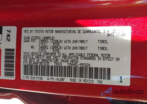 2024 Toyota Tacoma Sr5 4Wd from USA, damaged, VIN 3TYLB5JN6RT057235